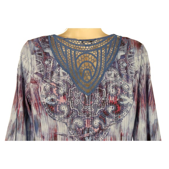 Unity World Wear Womens Sublimation Shirt S Small Blue Lace 3/4 Sleeve Colorful - Picture 6 of 10